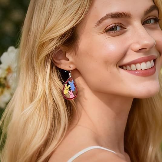 Easter Bunny Dangle Earrings for Women - Cute Acrylic Rabbit Charms Jewelry, Hypoallergenic Stainless Steel Hooks, Colorful Bunny Drop Earrings for Easter Spring Holiday Gifts
