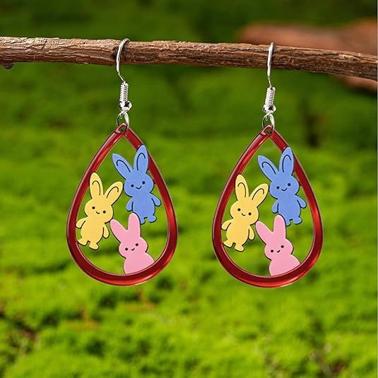 Easter Bunny Dangle Earrings for Women - Cute Acrylic Rabbit Charms Jewelry, Hypoallergenic Stainless Steel Hooks, Colorful Bunny Drop Earrings for Easter Spring Holiday Gifts