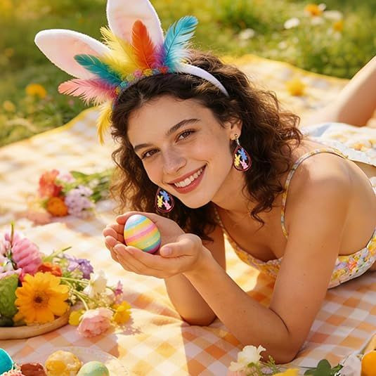 Easter Bunny Dangle Earrings for Women - Cute Acrylic Rabbit Charms Jewelry, Hypoallergenic Stainless Steel Hooks, Colorful Bunny Drop Earrings for Easter Spring Holiday Gifts