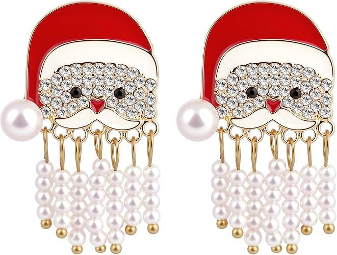 SmileBelle Santa Earrings for Women, Beaded Christmas Earrings Matching Santa Outfits as Christmas Gifts, Dangling Xmas Jewelry with Rhinestone as New Year Accessories for Stocking Stuffers