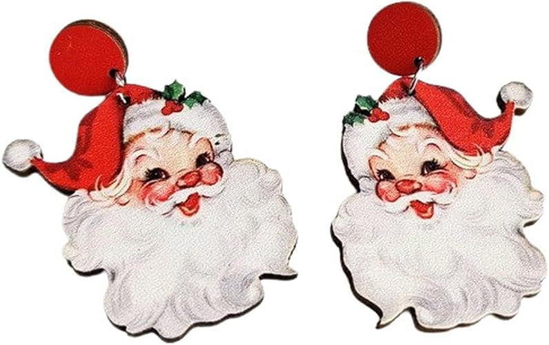 Funny Cute Christmas Earrings Santa Claus Christmas Tree Snowman Wooden Dangle Drop Earrings Vintage Gingerbread Man Cow Bus Earrings for Women Xmas Christmas Party Jewelry