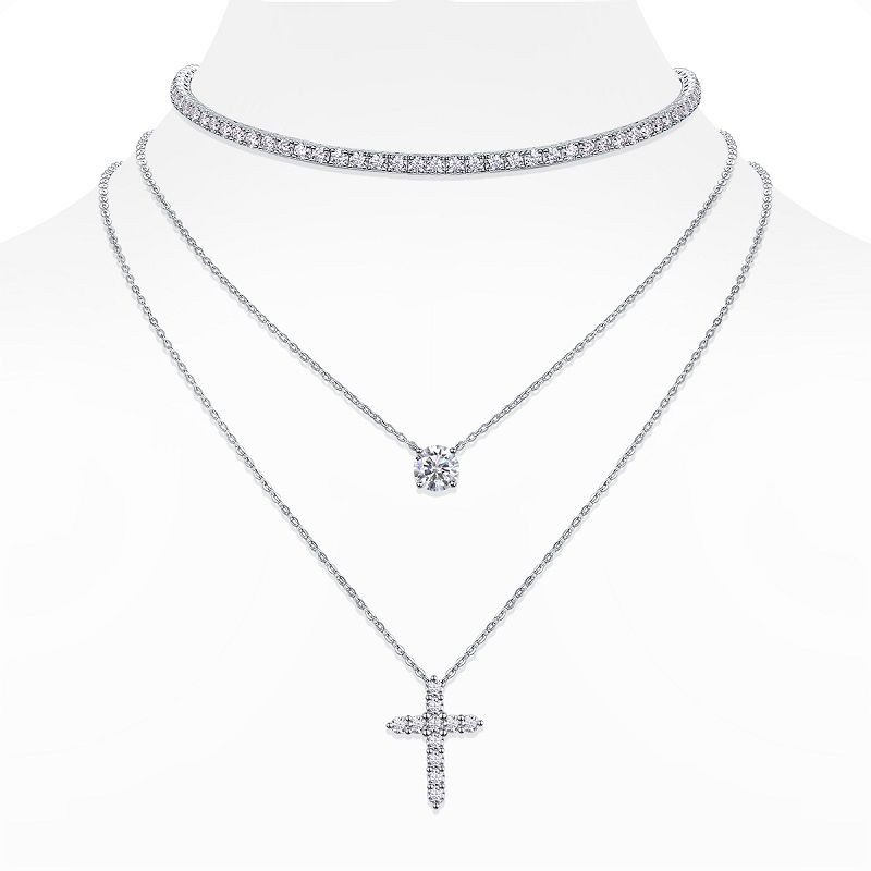 The Radiant Cross Circle - A fashionable and popular jewelry necklace pendant set, featuring Monnes stone, made of 925 silver and plated with platinum diamonds.