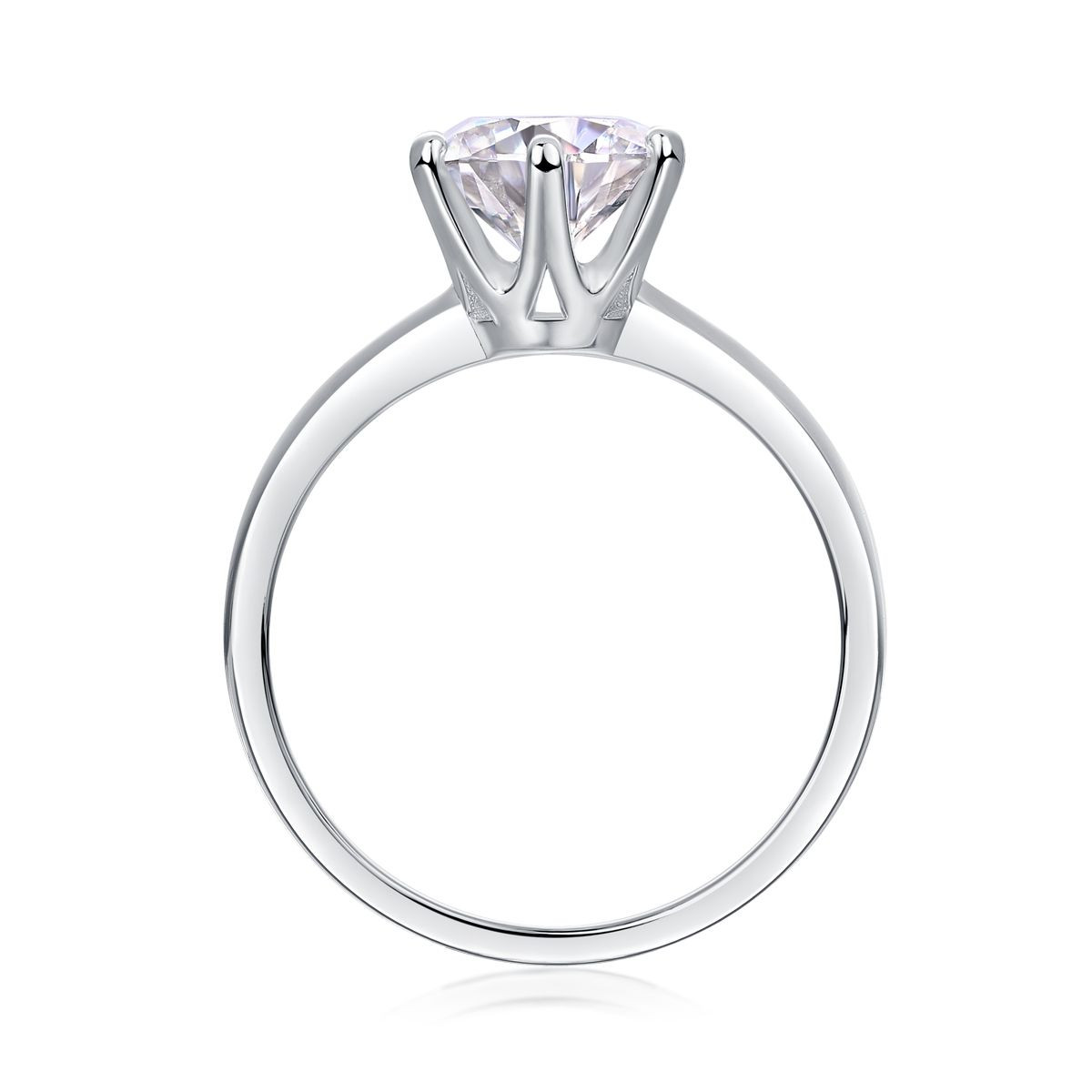 Classic 6-Prong Round Moissanite Solitaire Ring, 1-5 Carat D Color VVS1 S925 Silver Platinum Plated with GRA, US 5-9.
