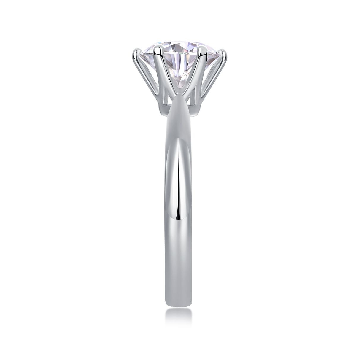 Classic 6-Prong Round Moissanite Solitaire Ring, 1-5 Carat D Color VVS1 S925 Silver Platinum Plated with GRA, US 5-9.