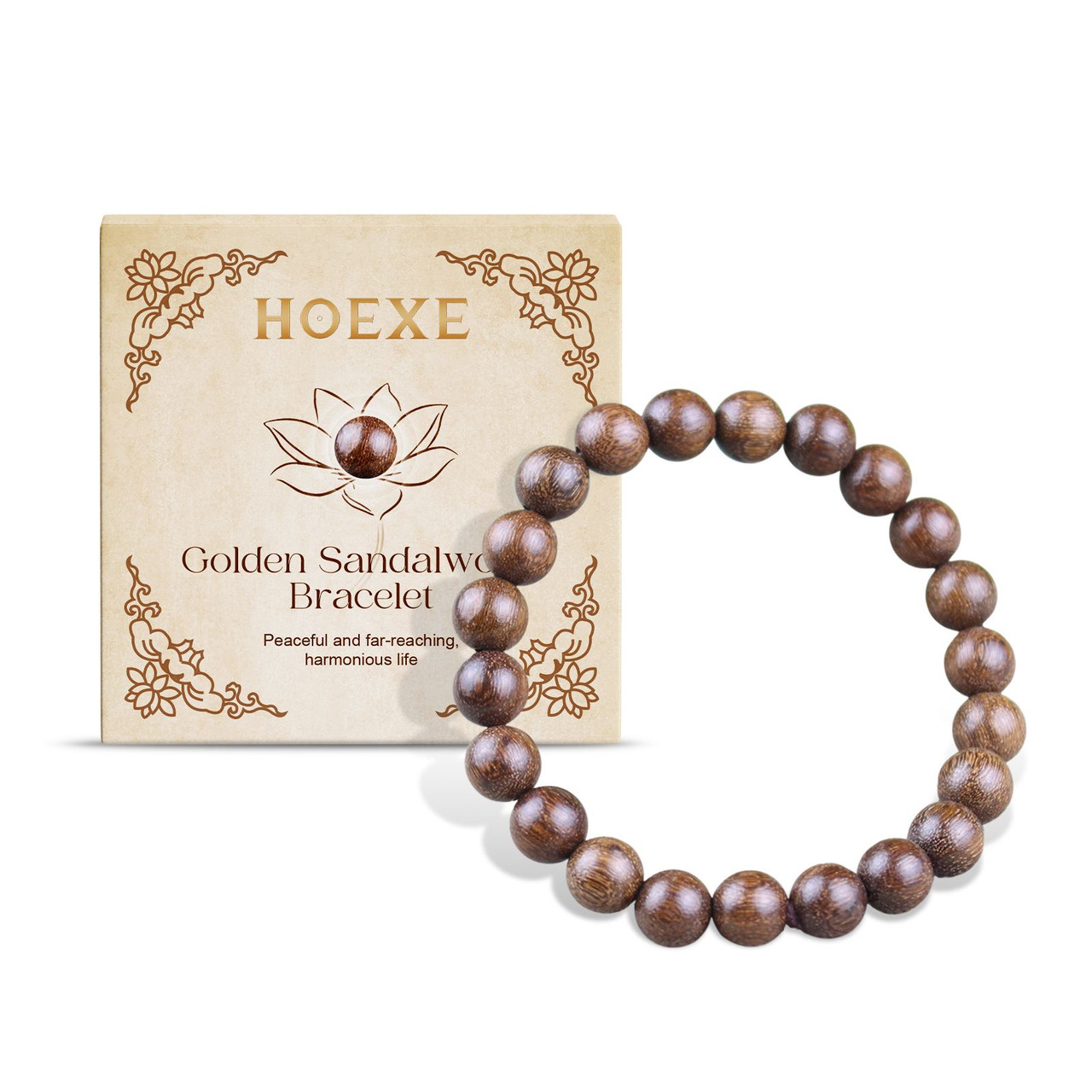 Hoexe Gold Wire Sandalwood Bead Hand Daily Wear Decoration Simple Fashion 100 With Decorative Wooden Bead Bracelet