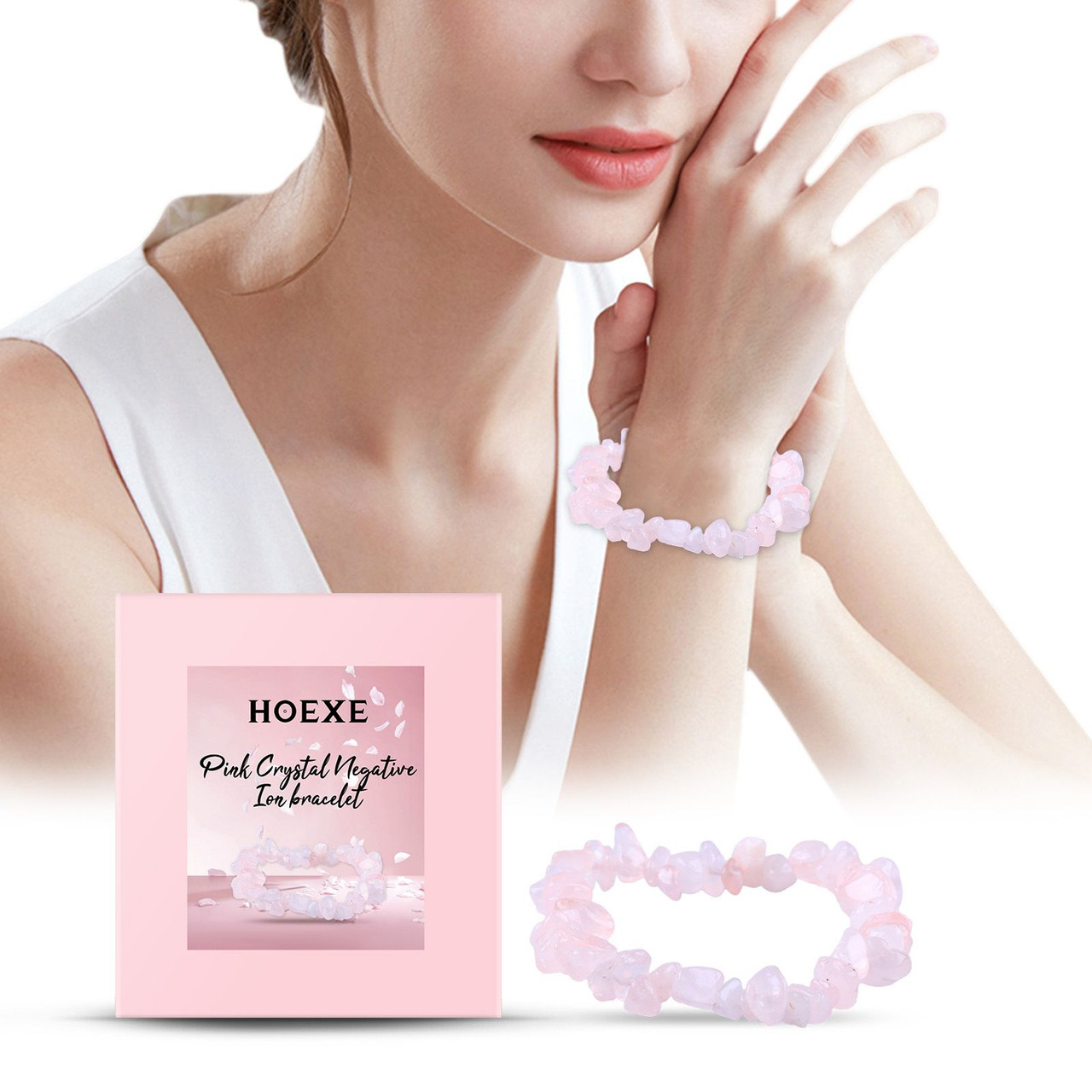 Hoexe Powder Crystal Bracelet Hand Decoration Clothing Accessories Pink Beads Personality Trend Match