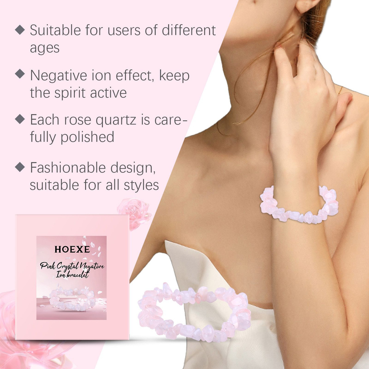 Hoexe Powder Crystal Bracelet Hand Decoration Clothing Accessories Pink Beads Personality Trend Match