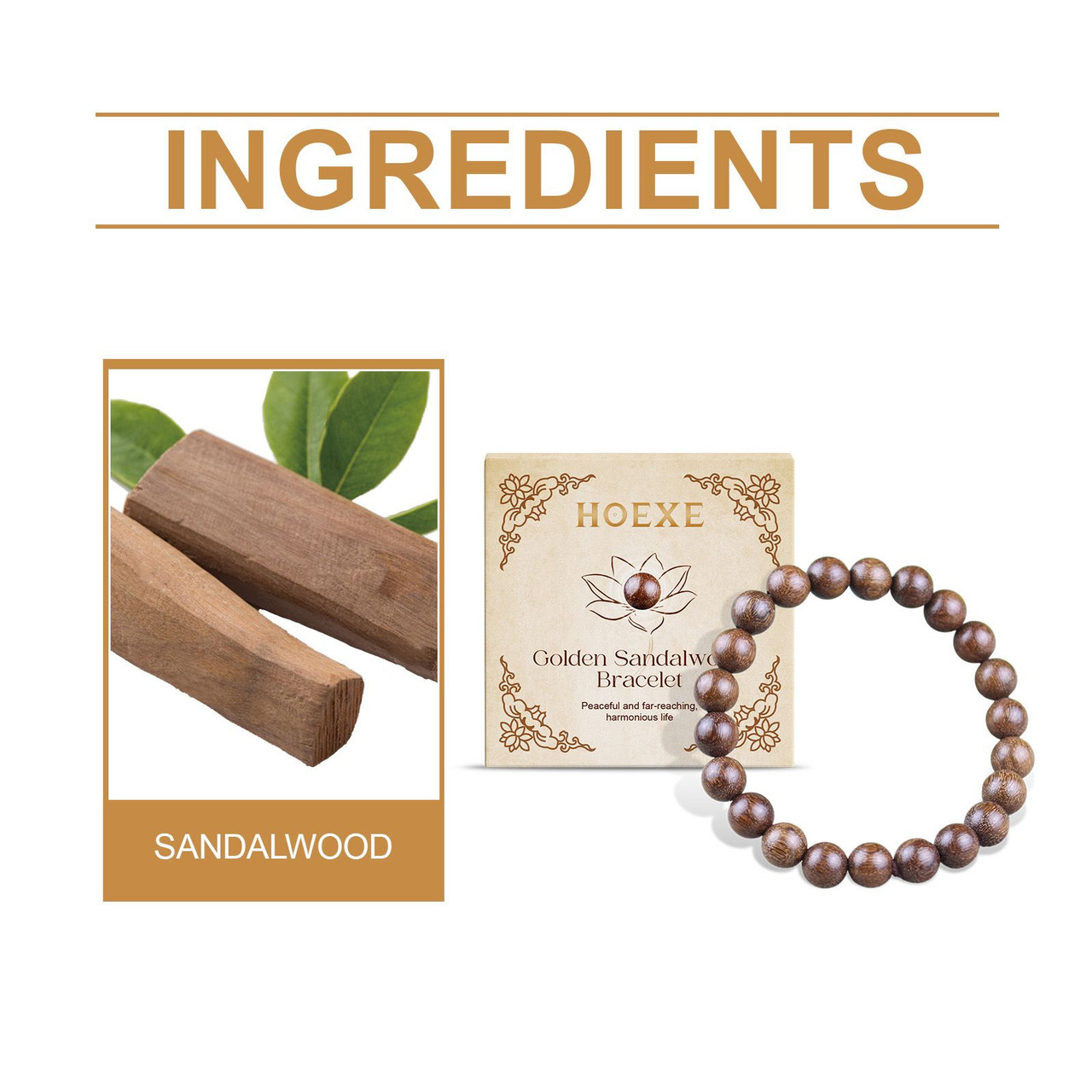 Hoexe Gold Wire Sandalwood Bead Hand Daily Wear Decoration Simple Fashion 100 With Decorative Wooden Bead Bracelet