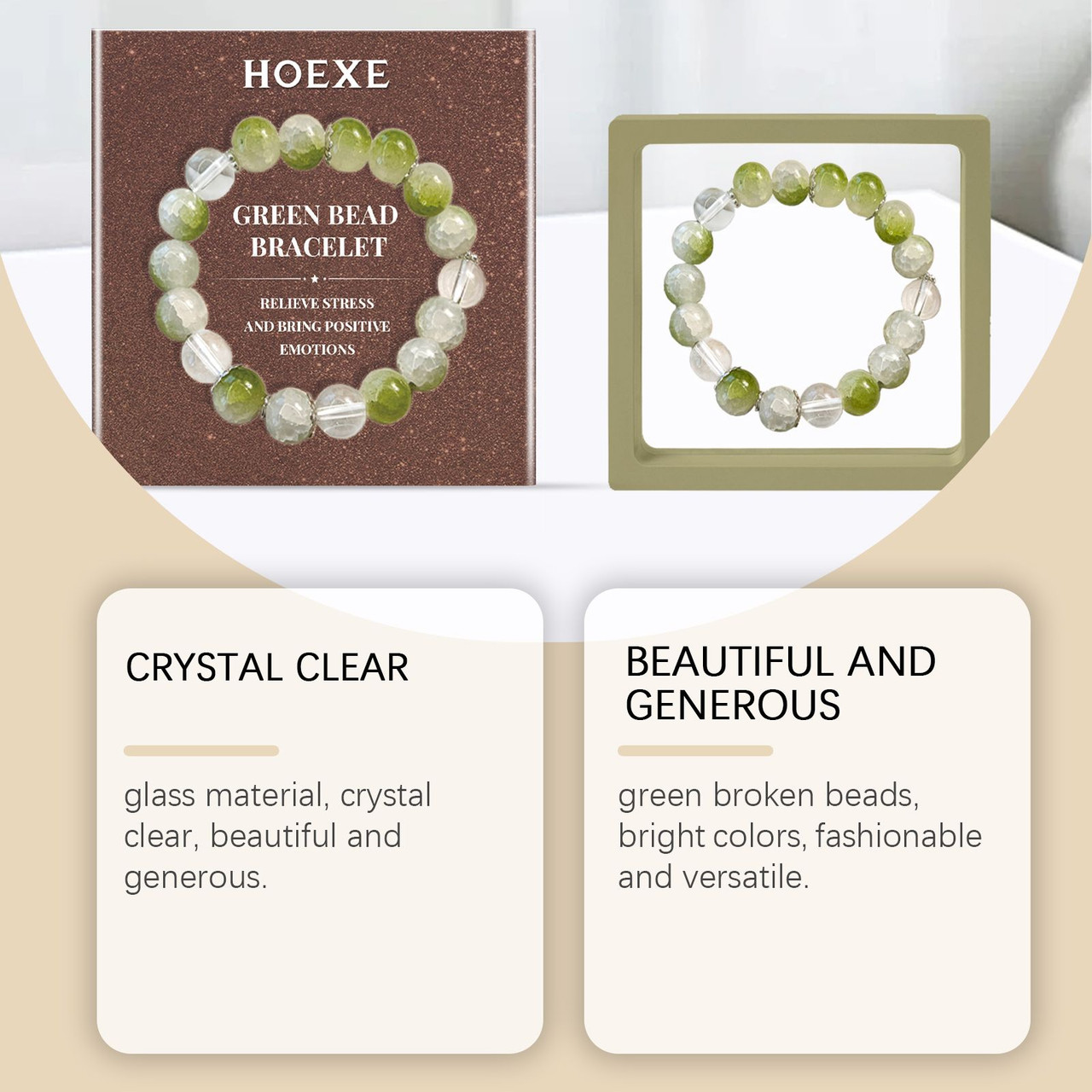 Hoexe Green Beads Bracelet, Men And Women Fashion Convenient Comfort Daily Life Decoration Bracelet