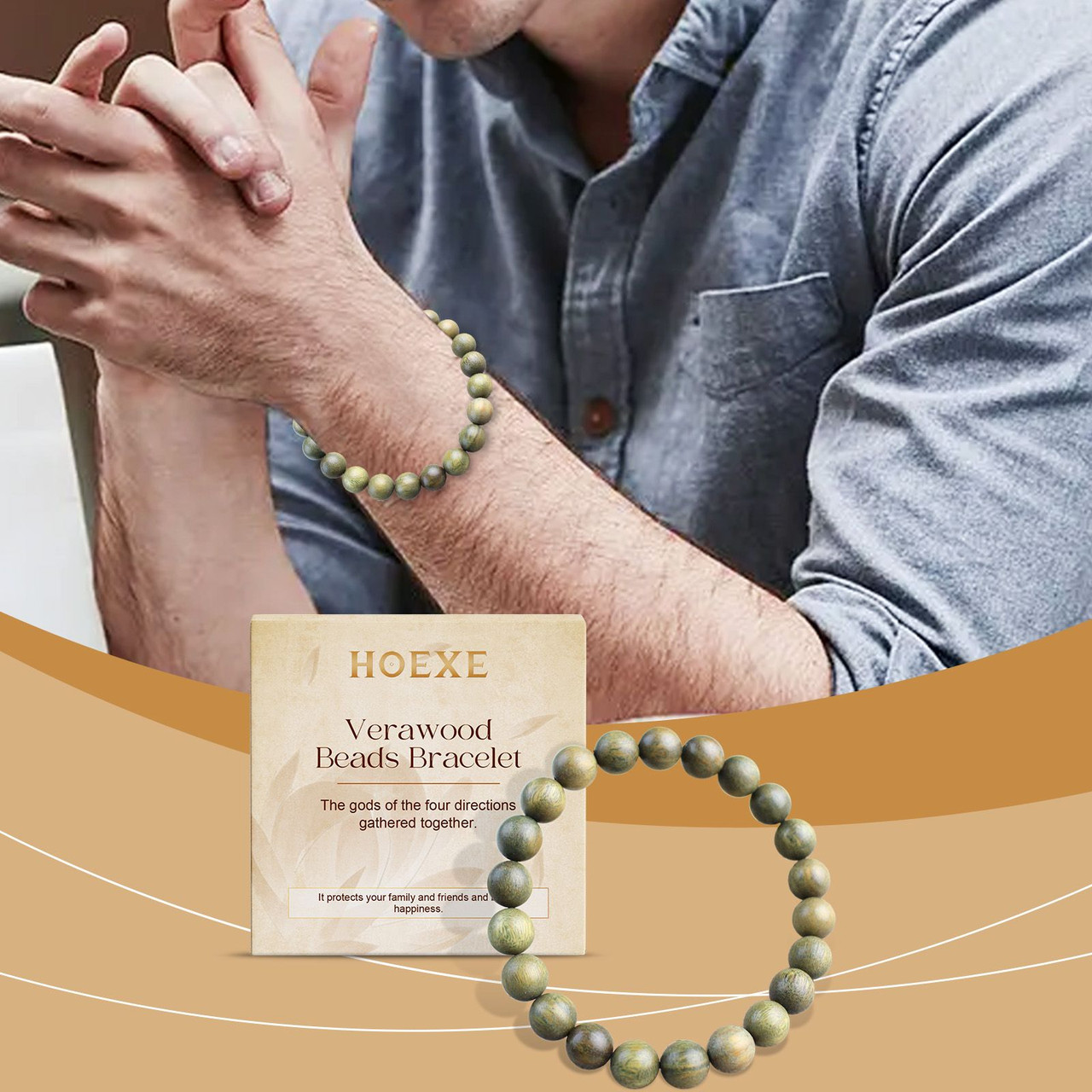 Hoexe Green Sandalwood Bracelet Trend Fashion Elegant Portable Durable Good-Looking Niche Design Bracelet