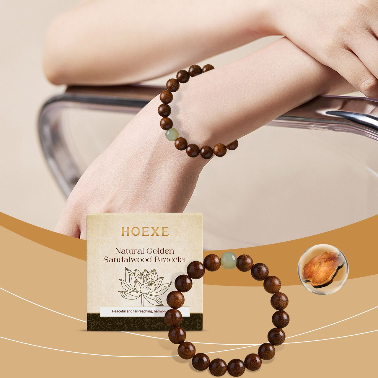 Hoexe Gold Wire Sandalwood Bead String New Chinese Style Simple Minority Sense Ancient Style Style Play Decorative Bracelet