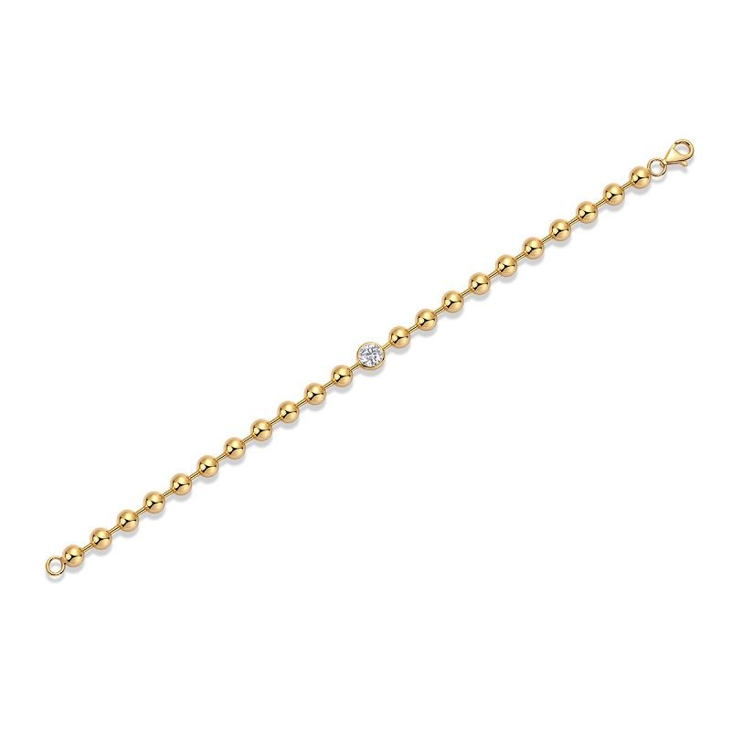 Glowing Beaded Chain - Made of morganite, 925 sterling silver and platinum-plated diamonds, it is a fashionable jewelry bracelet and a luxurious silver accessory.