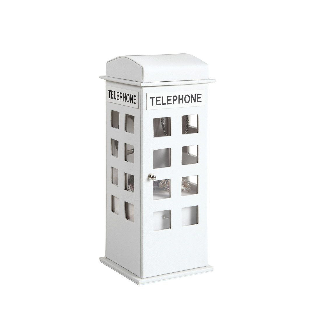 11.5" Tall Leather Jewelry Box, British Telephone Design, White