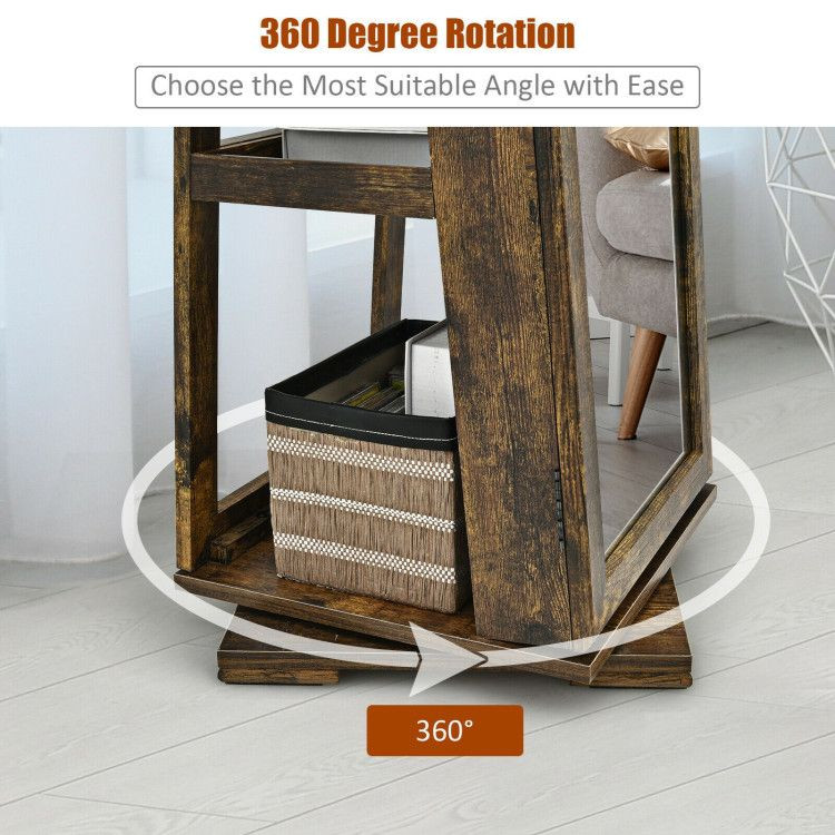 360° Rotatable 2-in-1 Lockable Jewelry Cabinet with Full-Length Mirror