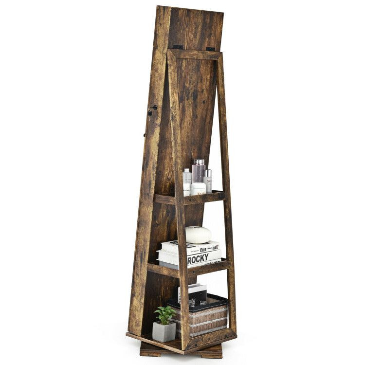 360° Rotatable 2-in-1 Lockable Jewelry Cabinet with Full-Length Mirror