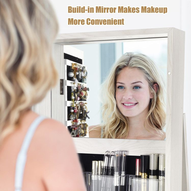 360° Rotatable 2-in-1 Lockable Jewelry Cabinet with Full-Length Mirror
