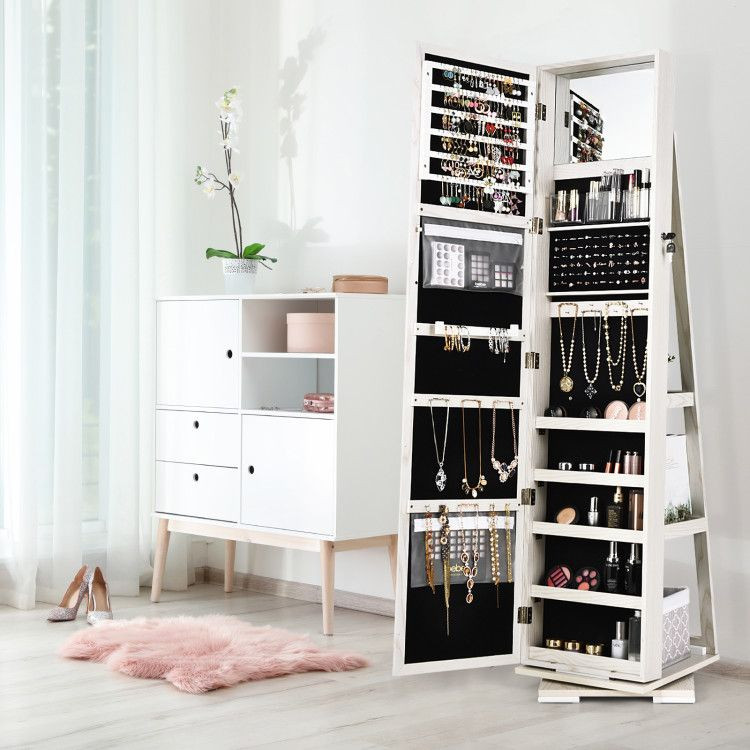 360° Rotatable 2-in-1 Lockable Jewelry Cabinet with Full-Length Mirror