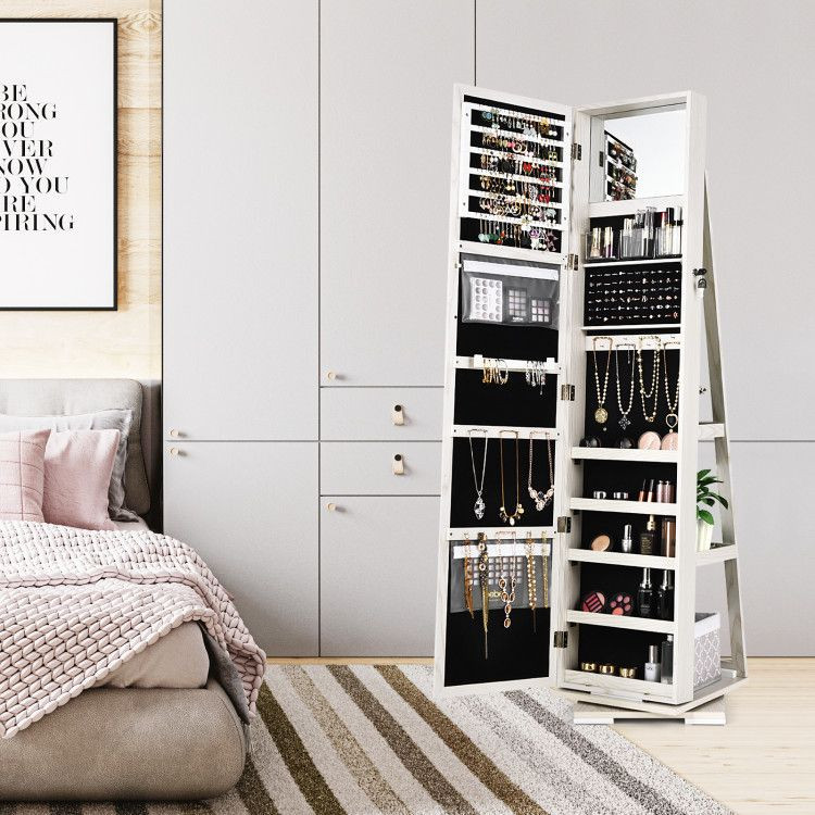 360° Rotatable 2-in-1 Lockable Jewelry Cabinet with Full-Length Mirror