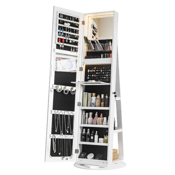 Jewelry Armoire with Full Length Mirror 360° and Large Capacity Jewelry Organizer Armoire; Lockable Mirror with Jewelry Storage; Multi Storage Shelves