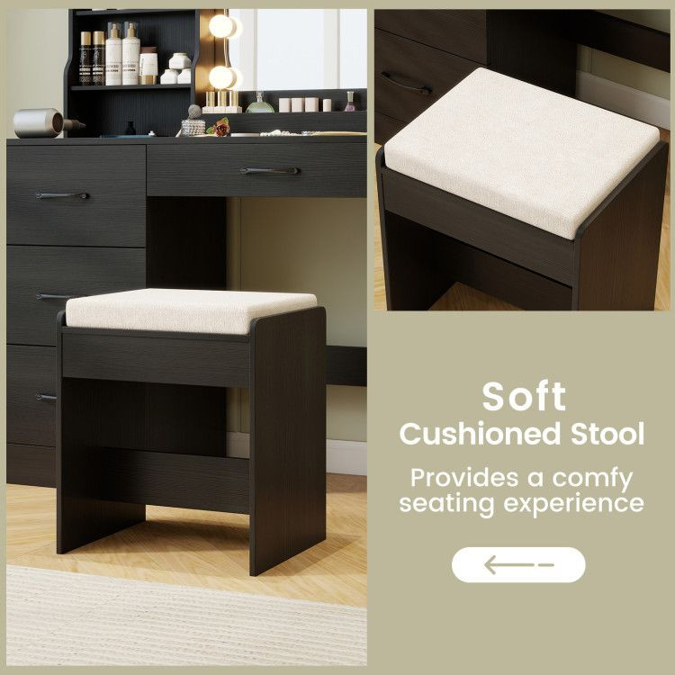 Makeup Vanity Desk Dressing Table and Stool Set with Mirror and Lights