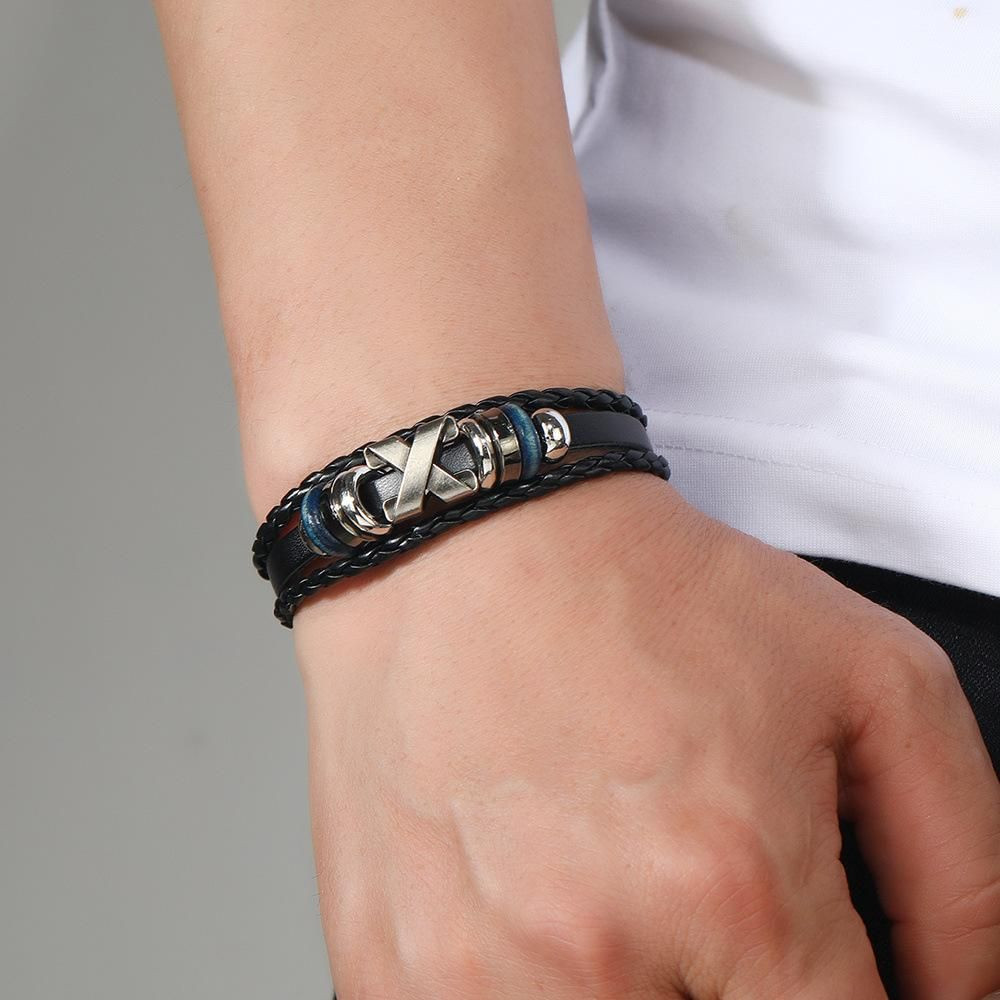 Personalized trend X -type accessories beaded bracelet Men's retro and simple pair of skinned handicular bracelet jewelry