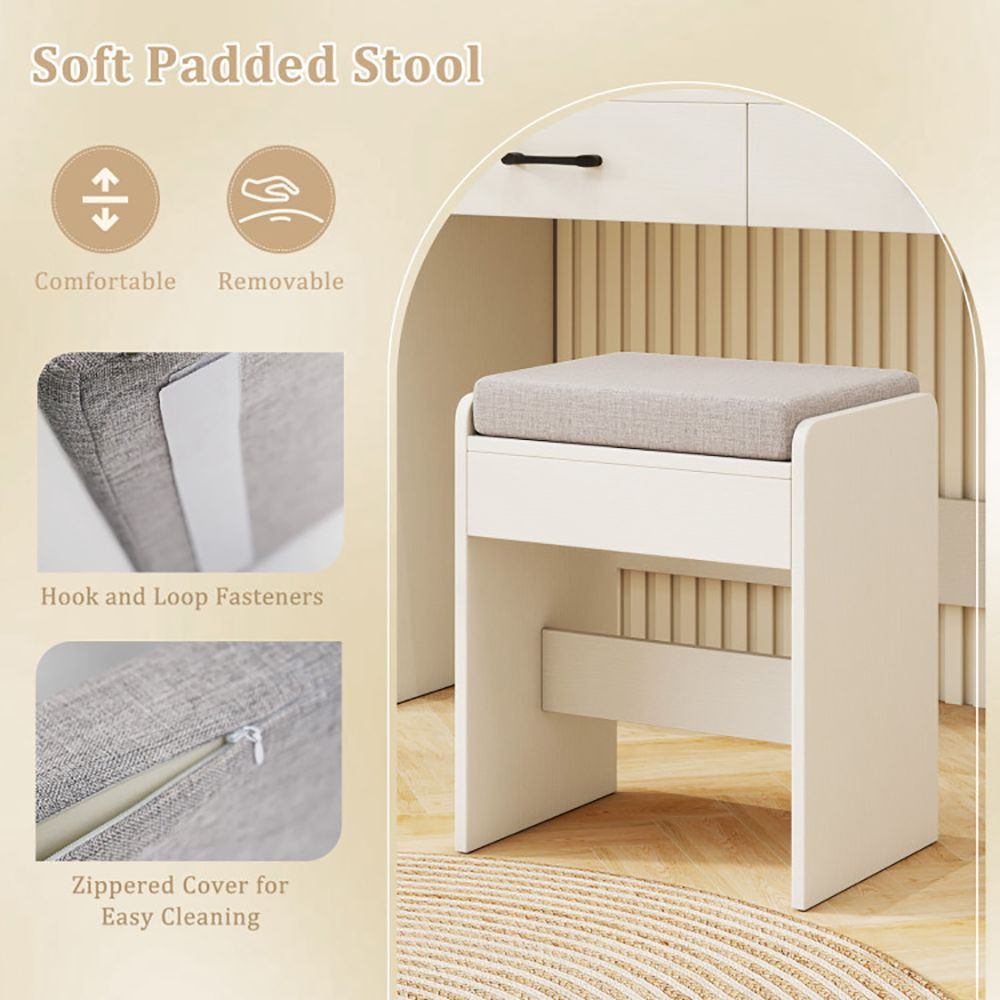 Vanity Set with Lighted Mirror and Stool with Power Outlet