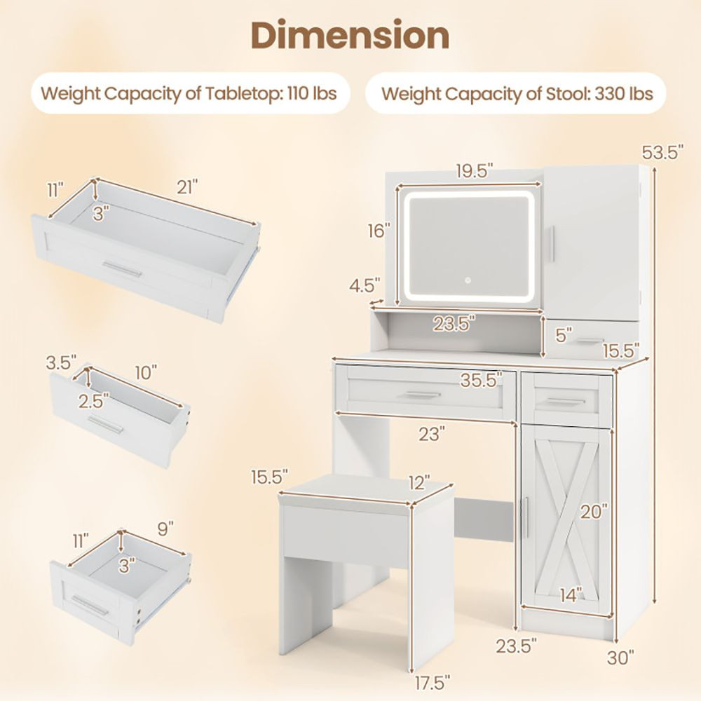 Makeup Vanity Desk with Mirror and Lights Dressing Table and Stool Set