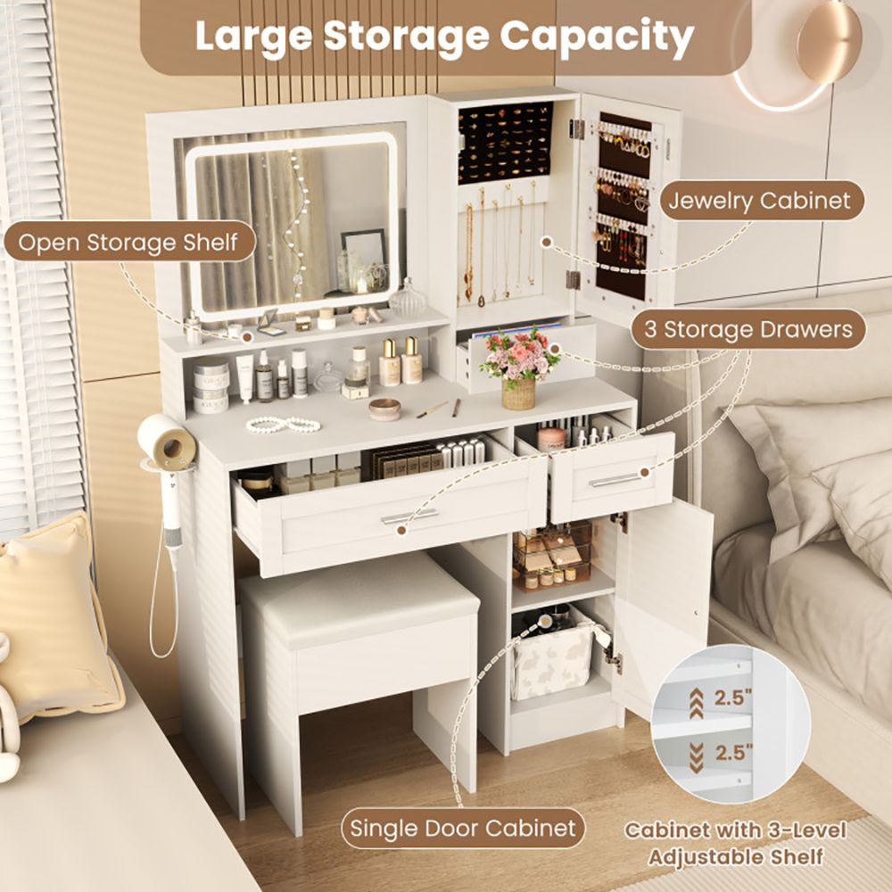 Makeup Vanity Desk with Mirror and Lights Dressing Table and Stool Set