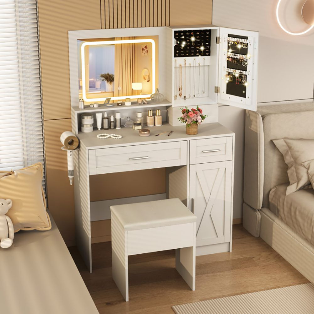 Makeup Vanity Desk with Mirror and Lights Dressing Table and Stool Set