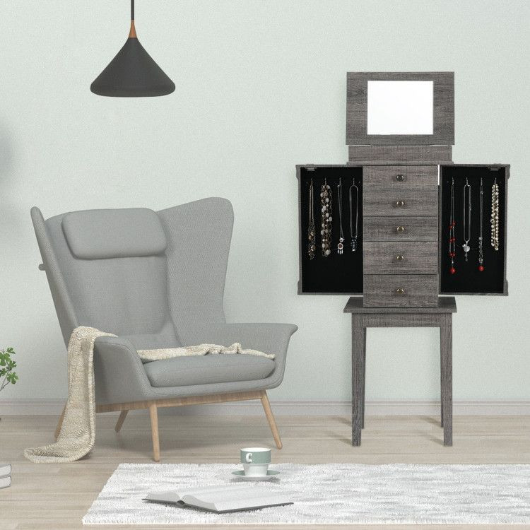 1PC Standing Jewelry Cabinet with 5 Drawers and Top Flip Mirror