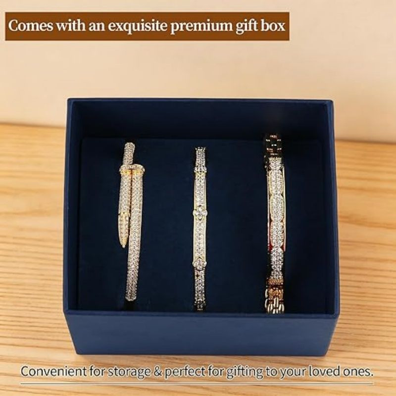 18K Gold Plated Bangles Bracelet Set for Women, 3 Pack Zinc Alloy with 3A Zircon Bangle, Dainty Vintage Trendy, Waterproof, Non Tarnish, Fashion Jewelry Accessories for Women, Ideal Gift, Party Favors