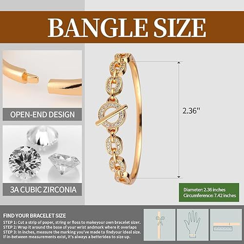 18K Gold Plated Bangles Bracelet Set for Women, 3 Pack Zinc Alloy with 3A Zircon Bangle, Dainty Vintage Trendy, Waterproof, Non Tarnish, Fashion Jewelry Accessories for Women, Ideal Gift, Party Favors