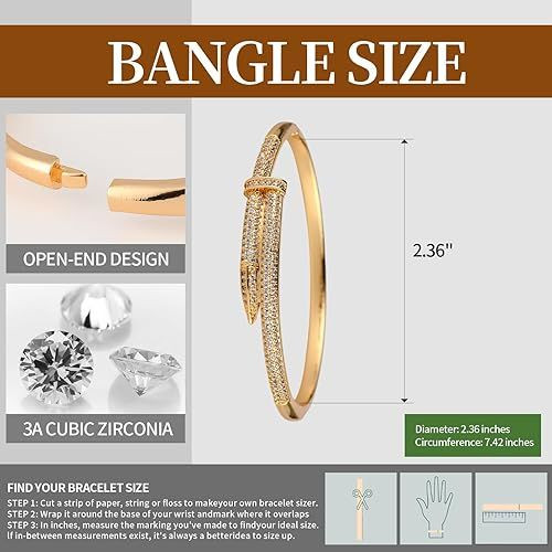 18K Gold Plated Bangles Bracelet Set for Women, 3 Pack Zinc Alloy with 3A Zircon Bangle, Dainty Vintage Trendy, Waterproof, Non Tarnish, Fashion Jewelry Accessories for Women, Ideal Gift, Party Favors