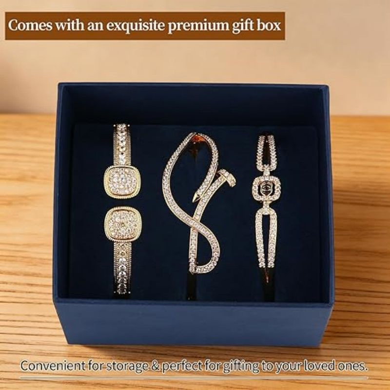 18K Gold Plated Bangles Bracelet Set for Women, 3 Pack Zinc Alloy with 3A Zircon Bangle, Dainty Vintage Trendy, Waterproof, Non Tarnish, Fashion Jewelry Accessories for Women, Ideal Gift, Party Favors