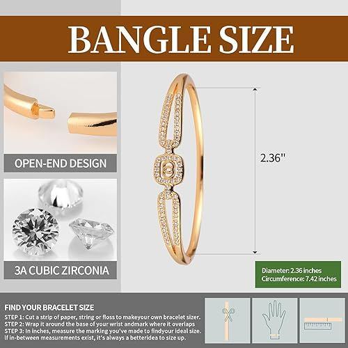 18K Gold Plated Bangles Bracelet Set for Women, 3 Pack Zinc Alloy with 3A Zircon Bangle, Dainty Vintage Trendy, Waterproof, Non Tarnish, Fashion Jewelry Accessories for Women, Ideal Gift, Party Favors