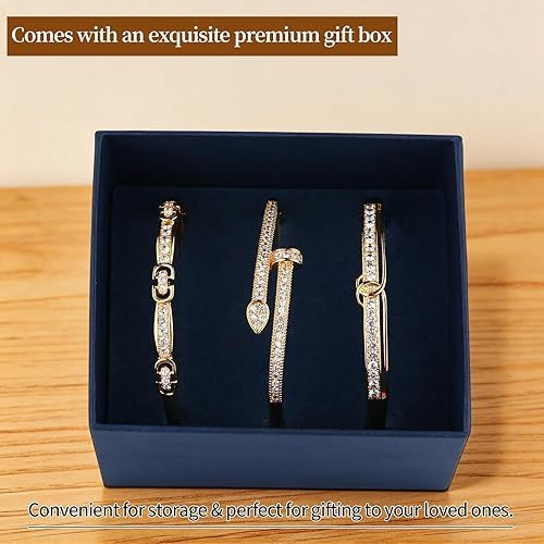 18K Gold Plated Bangles Bracelet Set for Women, 3 Pack Zinc Alloy with 3A Zircon Bangle, Dainty Vintage Trendy, Waterproof, Non Tarnish, Fashion Jewelry Accessories for Women, Ideal Gift, Party Favors