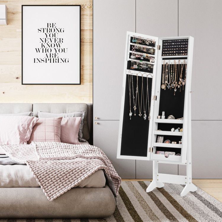 Mirrored Standing Jewelry Cabinet Storage Box