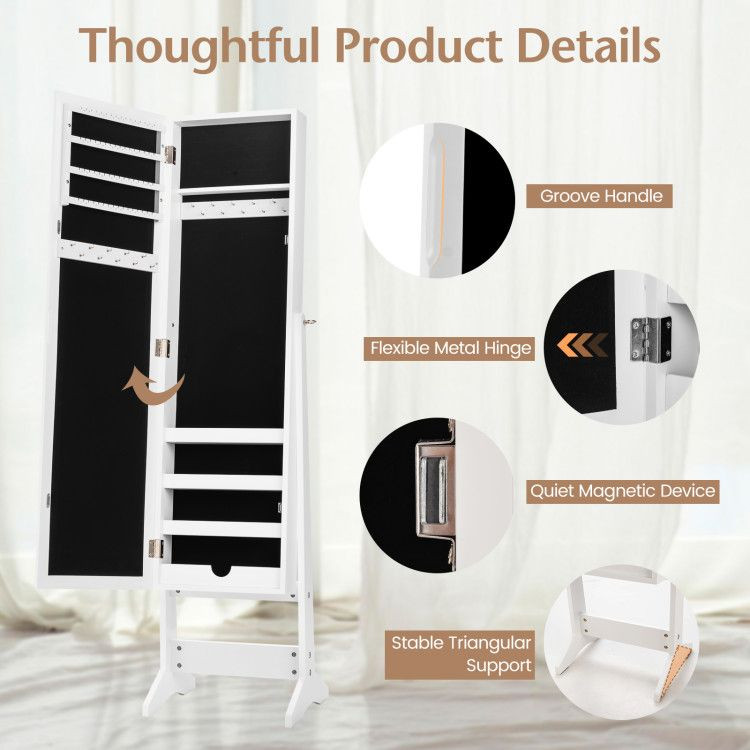 Mirrored Standing Jewelry Cabinet Storage Box
