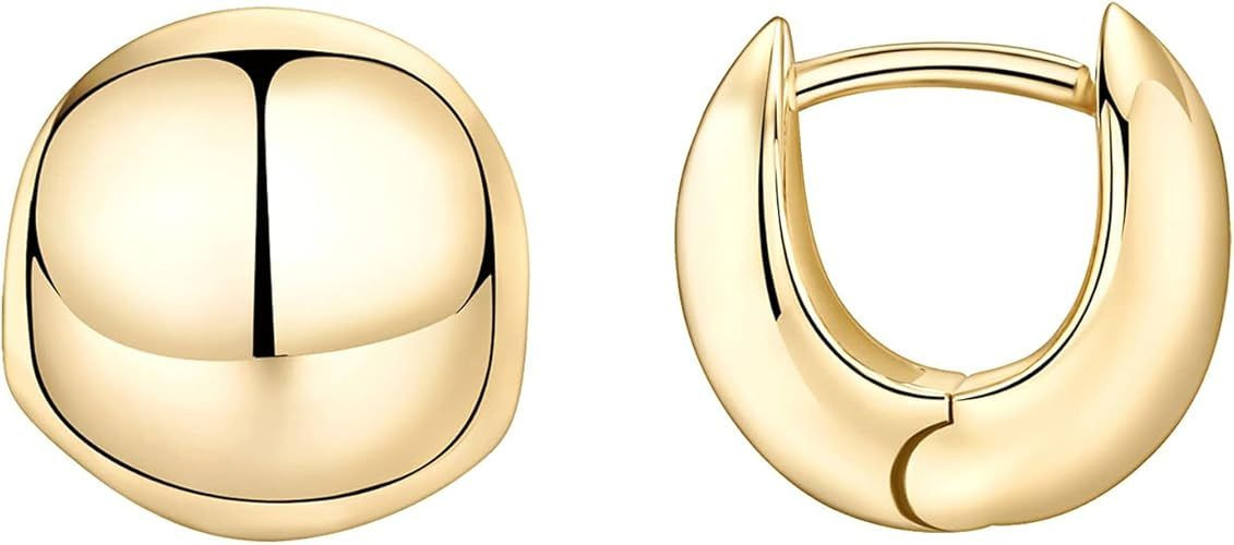 14K Gold Plated Chunky Huggies Earrings for Women - 925 Sterling Silver Posts Small Gold Huggie Hoop Earrings - Ultra Thick Hoops Trendy Jewelry