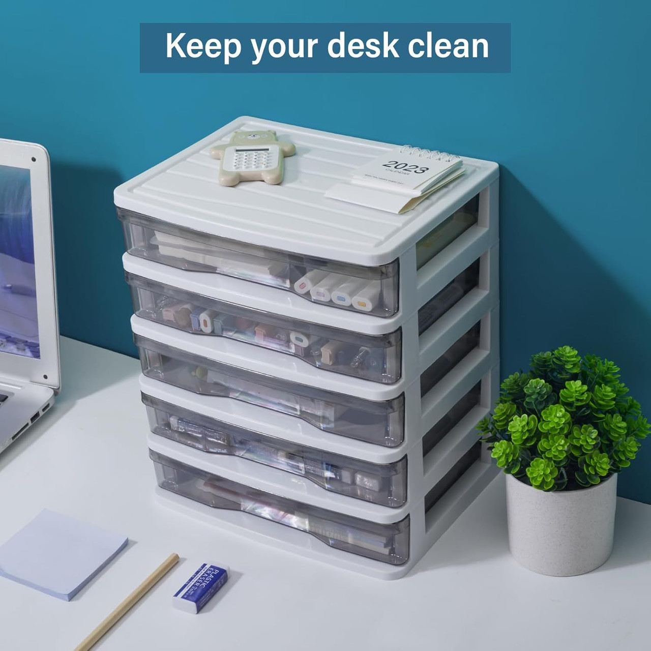Plastic Drawers 5 Layer Desktop Storage, Small Organizer Box Storage Container Case, Desktop Organizer with Clear Drawers for Home, Office, Stationery, Jewelry and Cosmetics