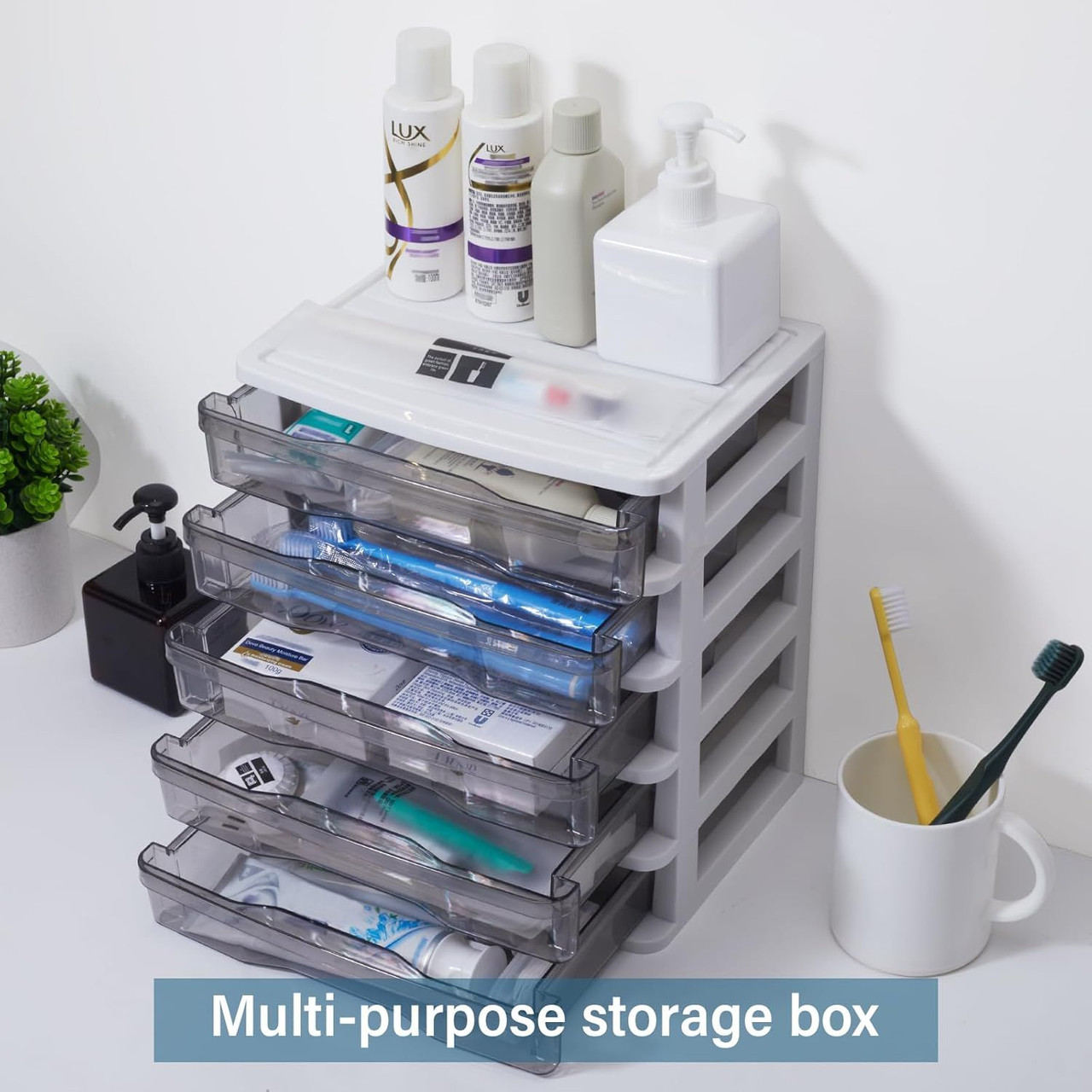 Plastic Drawers 5 Layer Desktop Storage, Small Organizer Box Storage Container Case, Desktop Organizer with Clear Drawers for Home, Office, Stationery, Jewelry and Cosmetics