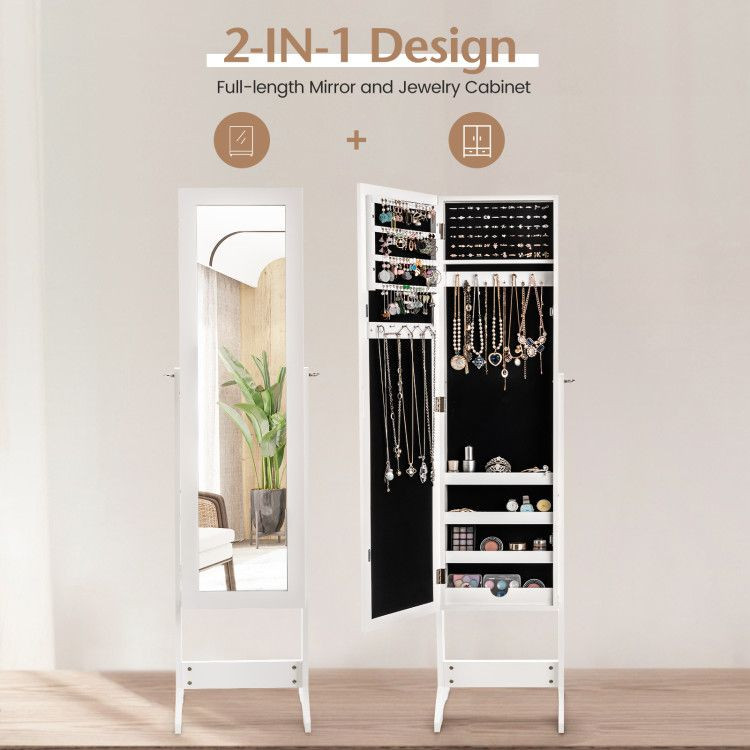 Mirrored Standing Jewelry Cabinet Storage Box