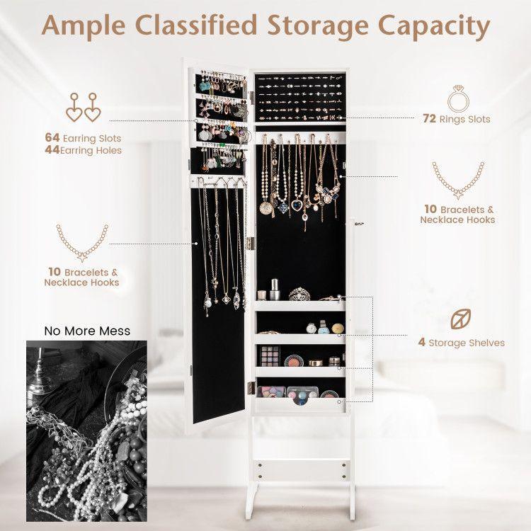 Mirrored Standing Jewelry Cabinet Storage Box