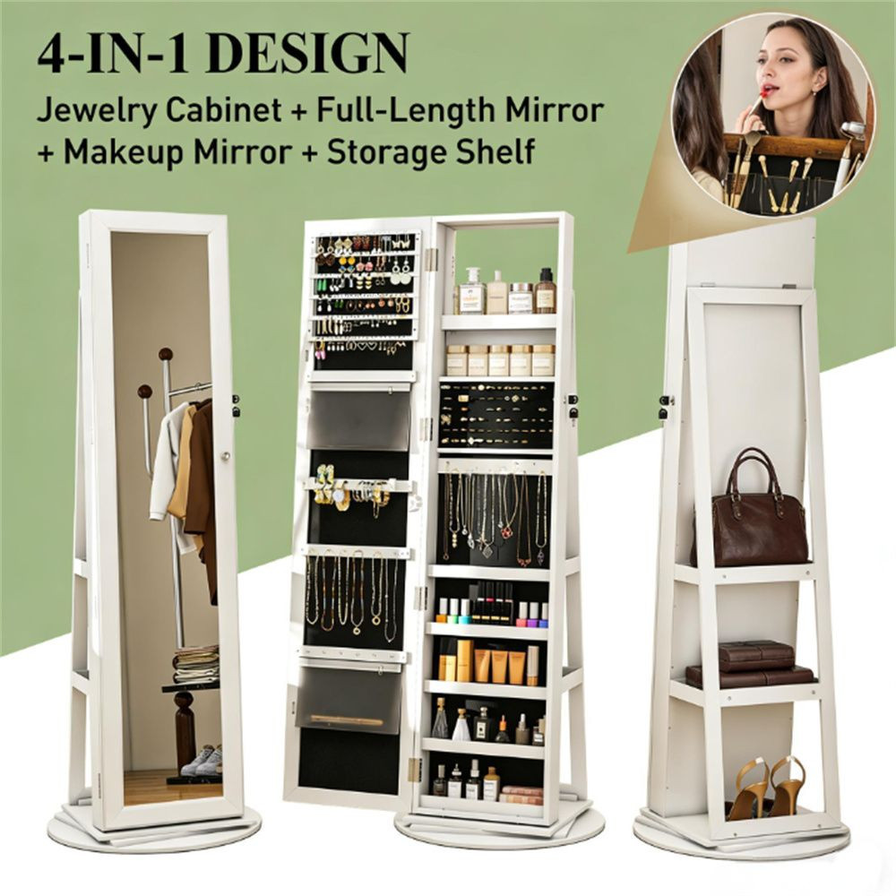 Decorative mirror, jewelry cabinet, storage rack, makeup cabinet, white