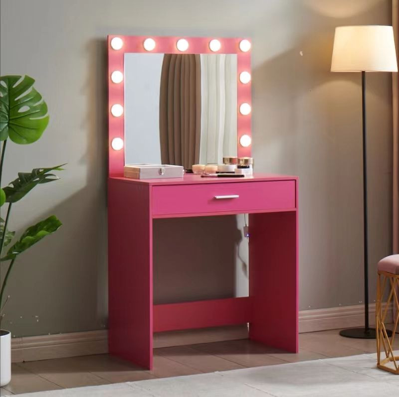 Vanity Desk with Mirror and Lights, Dressing Table with Large Drawer, 1 Level Storage Dresser & 3 Lighting Modes Adjustable Brightness, Suitable for Bedroom