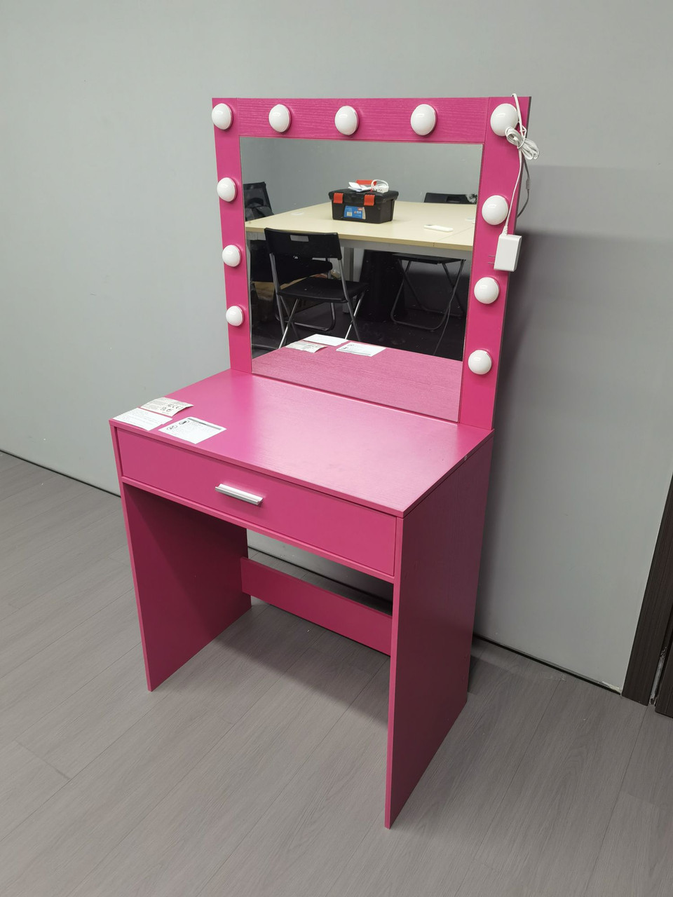 Vanity Desk with Mirror and Lights, Dressing Table with Large Drawer, 1 Level Storage Dresser & 3 Lighting Modes Adjustable Brightness, Suitable for Bedroom