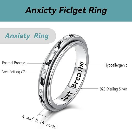 Fidget Spinner Rings for Anxiety Women Just Breathe Sterling Silver Lotus Cross Worry Ring Stress Relief Calm Jewelry Gifts for ADHD Autism Daughter (Cat, 8)