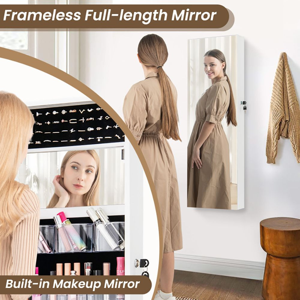 43.5 Inch Jewelry Mirror Cabinet with Full-length Mirror and Adjustable Hangers