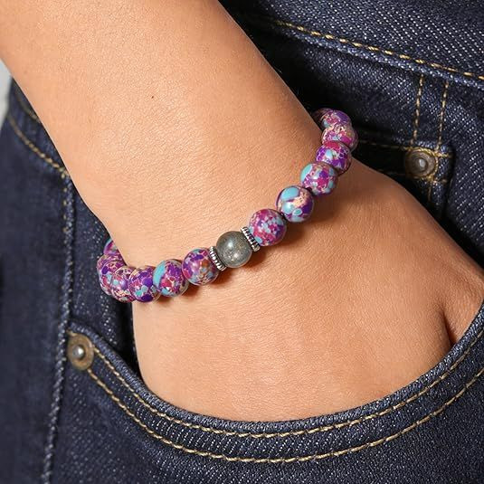 Easter Basket Stuffers Bracelet – Handmade Gemstone Bunny Bracelet with Cute Bunny Card and Gift Box, Stretch Beaded Jewelry Holiday Gift