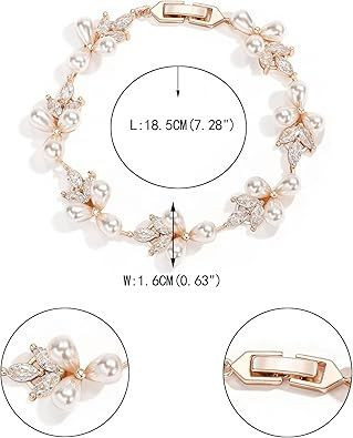 Gorgeous Cubic Zirconia Wedding Jewelry for Bride Bridesmaid, Elegant Simulated Pearl Teardrop Tennis Bracelet Gift for Women